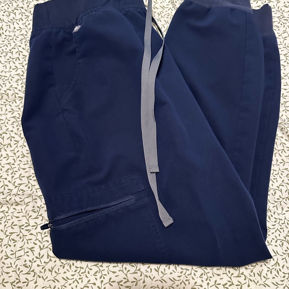 Figs Zamora High Waisted Jogger Scrub Pants Navy Blue